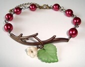 Branch Bracelet Burgundy Pearls and Flower Branch Antique Bracelet