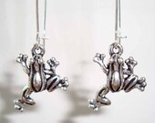 Antique Silver Frogs Long Drop Earrings