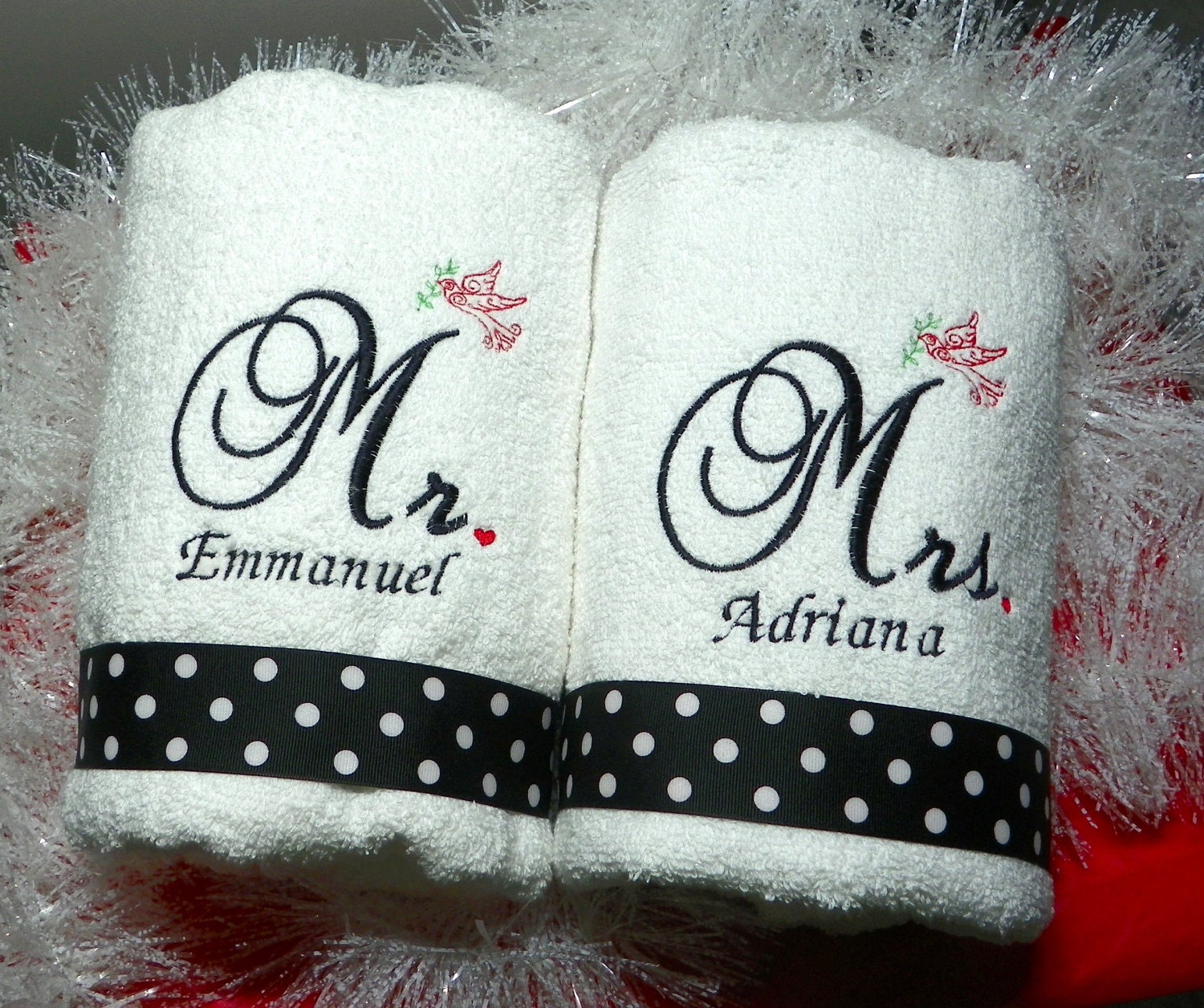 Wedding Hand Towels Mr. and Mrs. Personalized Towel by MisManos