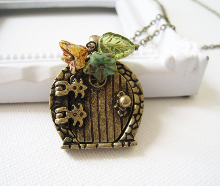 Antique Brass Fairy Door Necklace