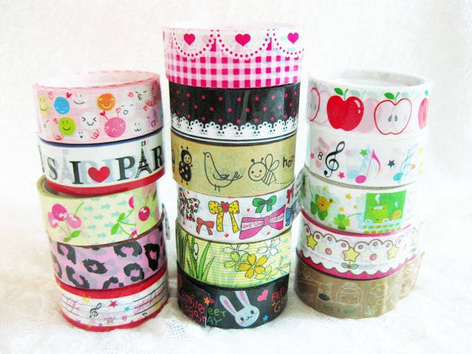 Diy Deco Tape - send at random ( paris, animal print, heart, apple, rabbit, music notes, bow, cherries, star, dot, lace)
