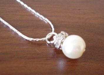 Fancy Popular Single Pearl Bridesmaid & Flowergirl Drop Necklace - reserved for Claire