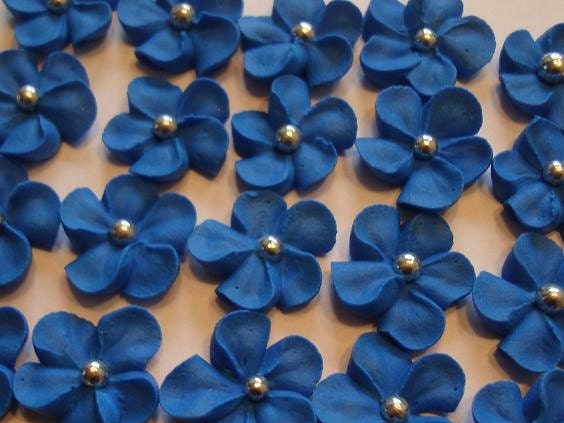 Lot of 100 Royal Icing Flowers w/ silver sugar balls for Cake Decorating Il_170x135