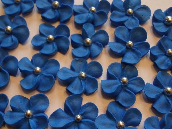 Lot of 100 Royal Icing Flowers w/ silver sugar balls for Cake Decorating Il_570xn