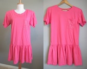 Tshirt Dress Vintage Babydoll 80s Pink Mini Medium
