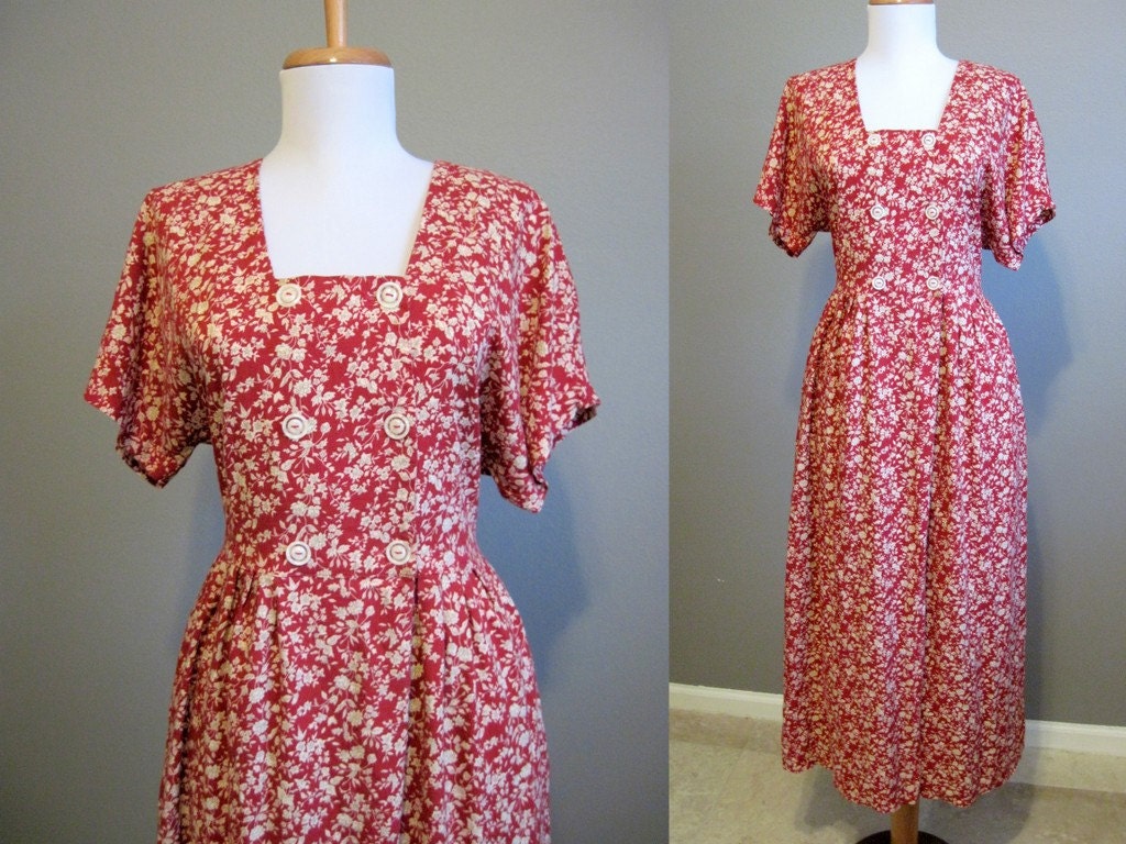 Edwardian Style Dress Vintage Floral Maxi 1990s Grunge Large