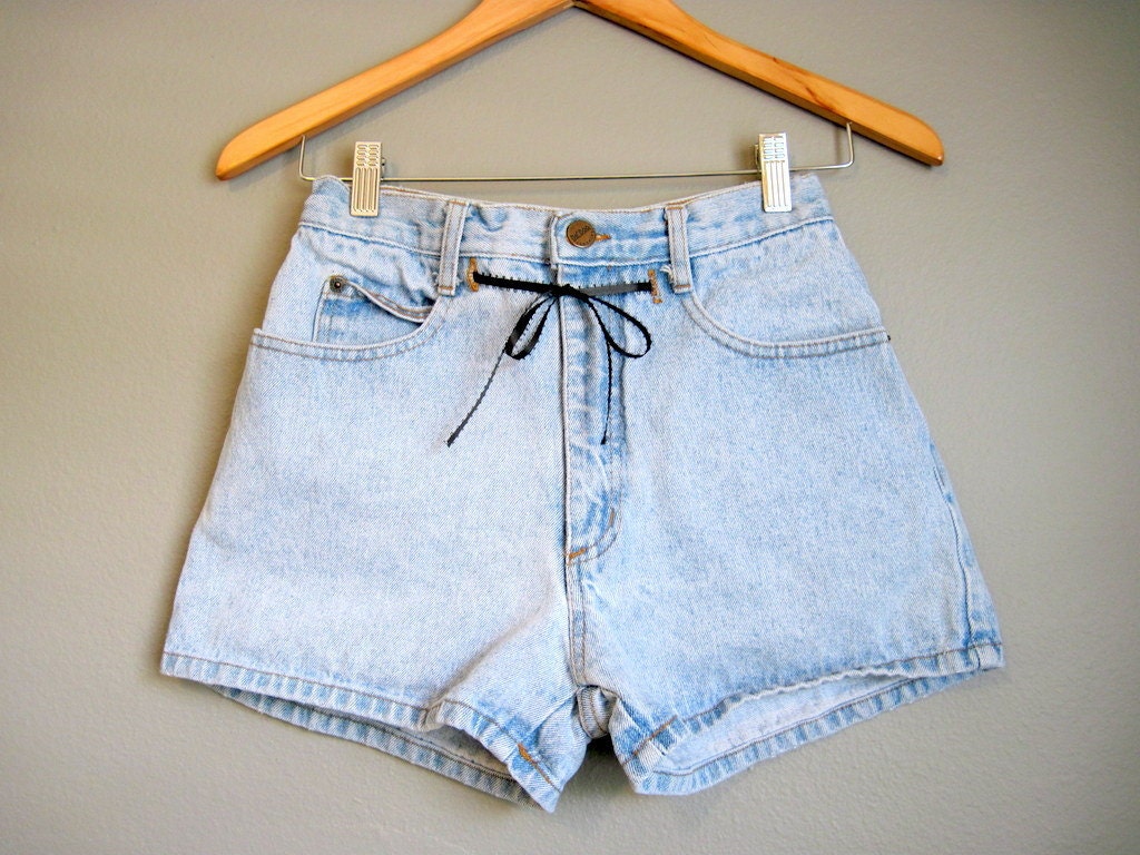 High Waisted Jean Shorts Vintage Denim Bow 1980s XS