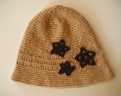 CROCHET Brown HAT, BEANIES - Chocolate Brown with 3 Dark Brown Star Flower - Ready for Shipping - Gift for Her