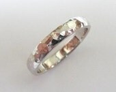 White gold wedding ring women men wedding band hammered polished
