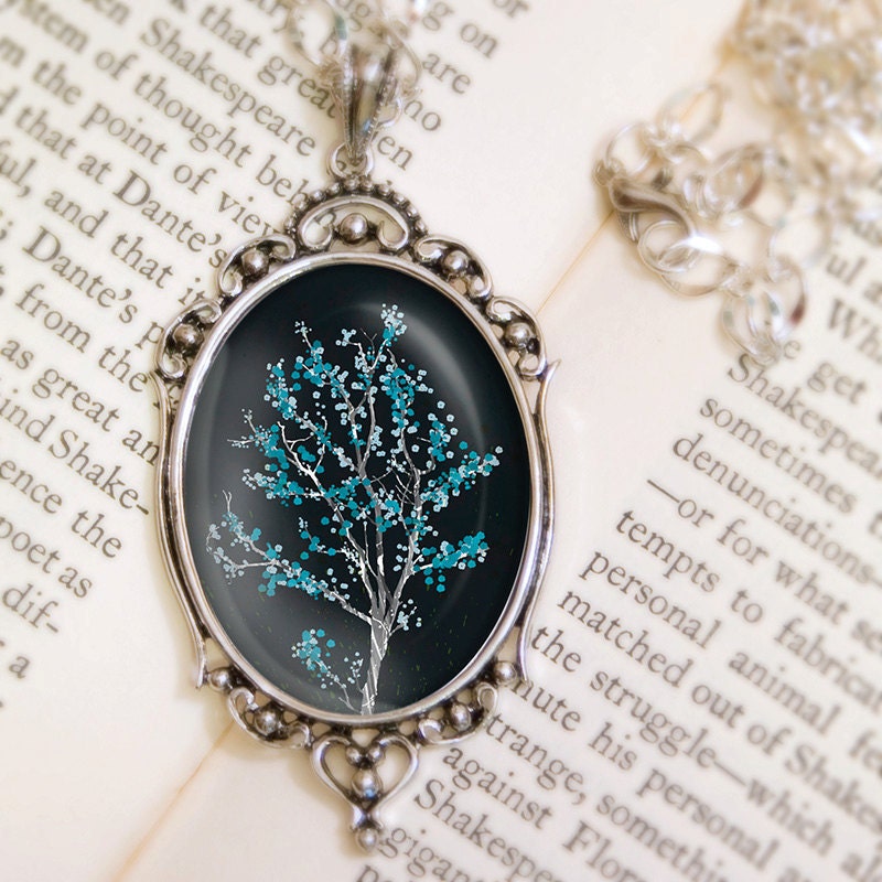 Midnight Tree Blossom Necklace - Silver Pendant - Dancer in the Dark (midnight) - Wearable Art with Silver Chain