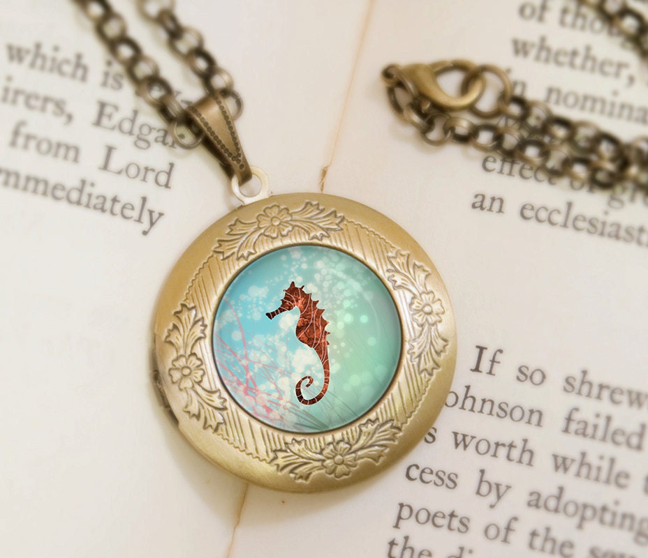 Seahorse Locket - Bronze Necklace - Wearable Art with Bronze Chain