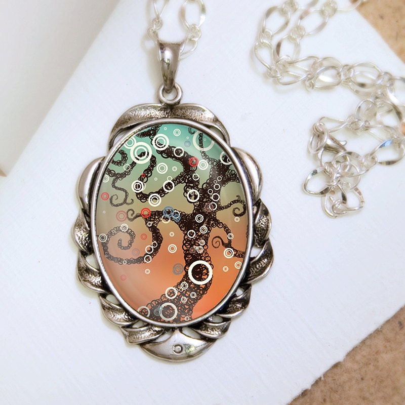 Modern Tree Necklace - Silver Pendant - Wearable Art with Silver Chain