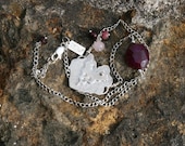 One of a Kind, Organic, Freeform Heart, Fine Silver Pendant, w/ Cranberry Agate, Garnet, Rose Quartz and Rhodonite