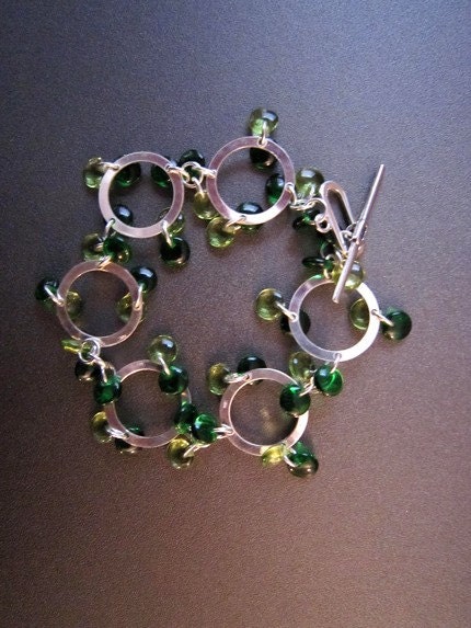 Sale---Emerald and Olive Green Lentil Bracelet with Sterling Silver-Custom Design Bracelet