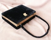 Vintage Deco Style Black Velvet Evening Bag, Art Deco, 20's, 30's Look, Flapper, VLV