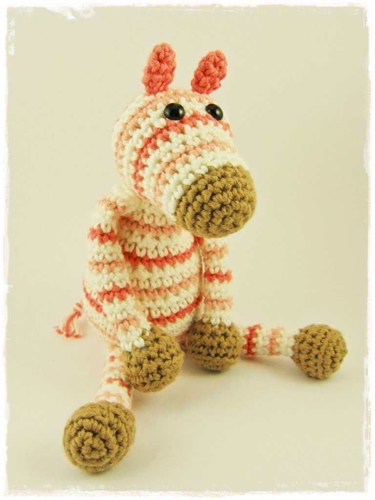 Crochet zebra amigurumi baby toy rattle organic cotton