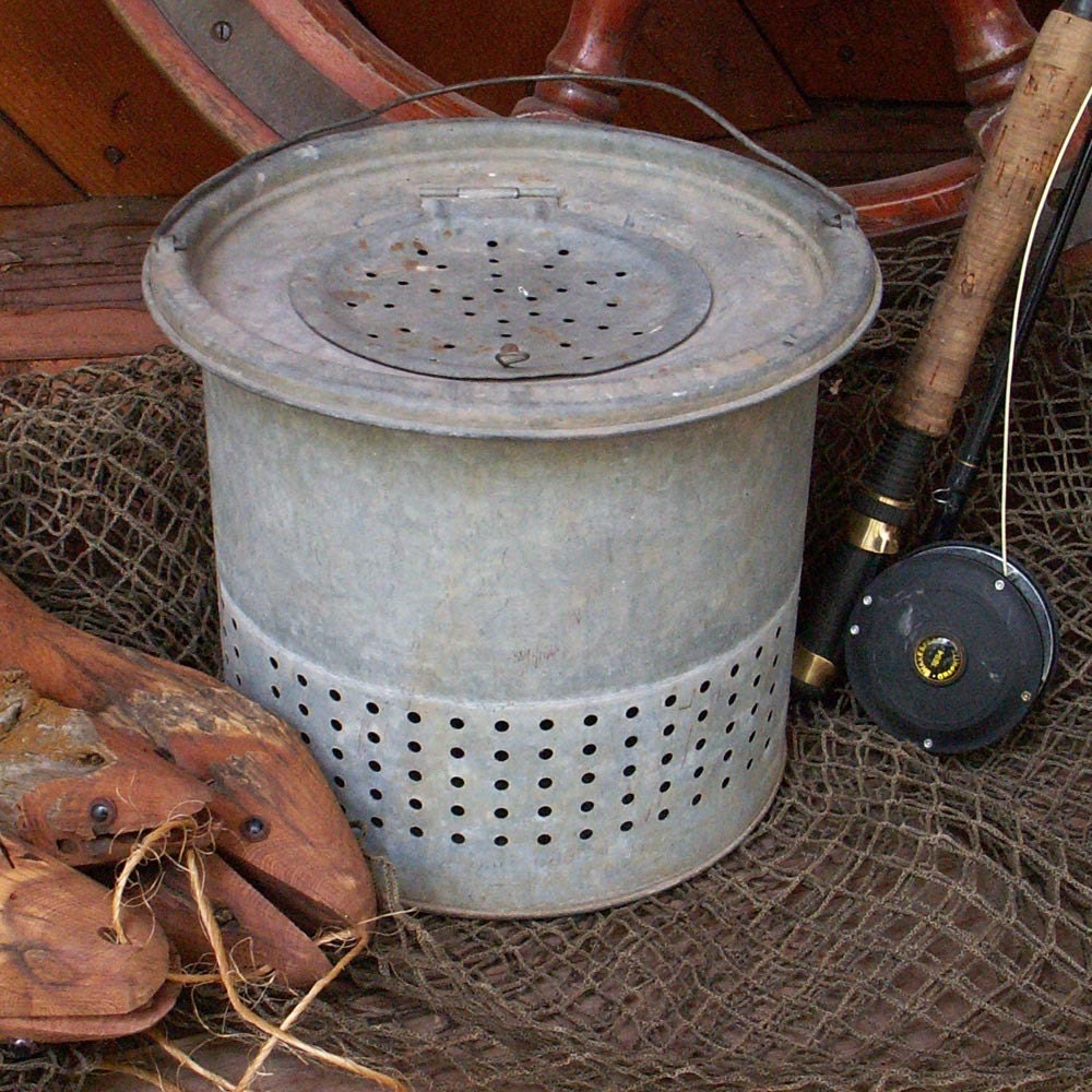 Gone Fishing Vintage Galvanized Bait Bucket by AilorsAttic on Etsy