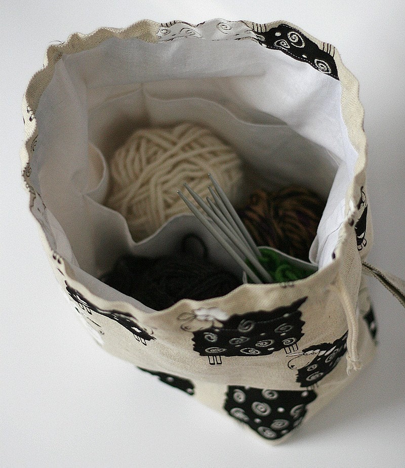 Large Knitting Project Bag. LUCKY SHEEP.... Special KnitterBag design.