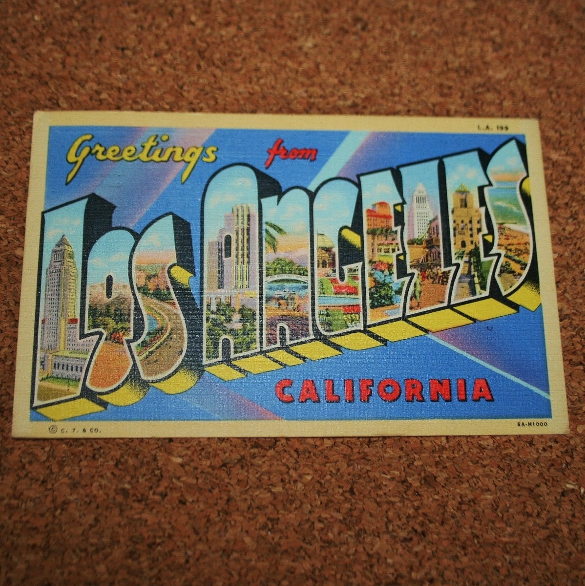 Colorful Vintage Linen Los Angeles Postcard by sariloaf on Etsy