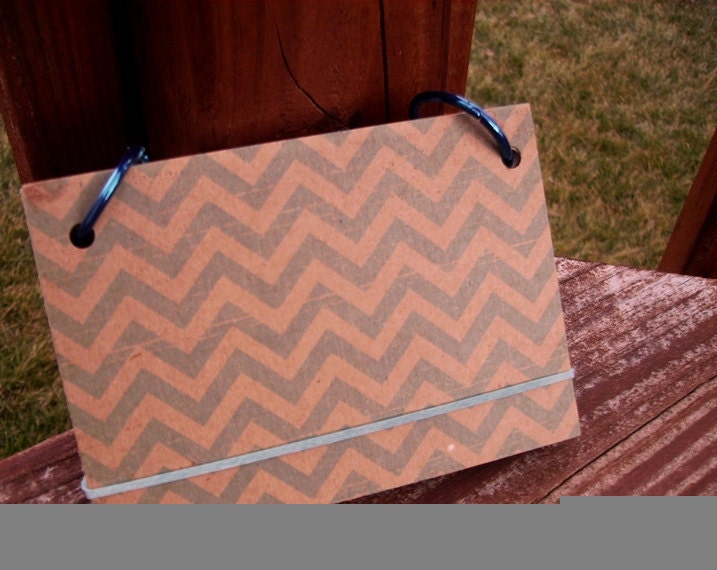 Index Card Jotter, Notebook Binder, Paper Notebook - Aqua Blue Kraft Chevron