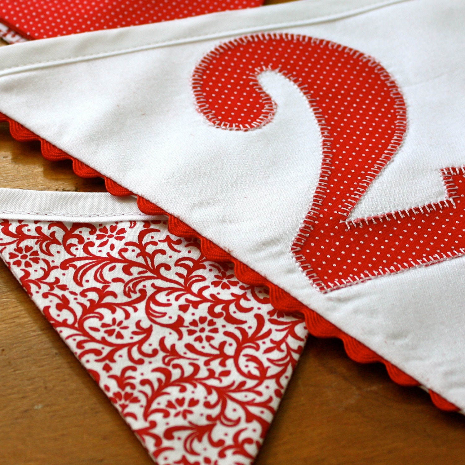 Personalized Fabric Flag Bunting with Applique Number/Letter (red and white) Banner Decoration