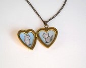Heart Locket - Cats in love Heart Locket Necklace - Cat Locket Pendant- Original Illustration
