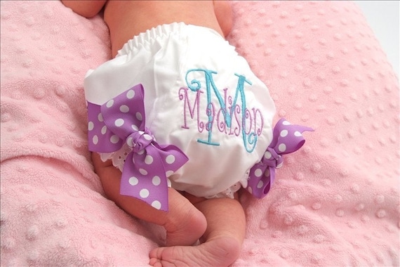 Personalized Diaper Cover Embroidered Diaper Cover or Monogrammed Diaper Cover with Bows attached at the legs