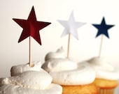 50 Star Cupcake Picks, red, white and blue