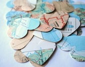 Vintage Map Heart Confetti, large size - 50 pieces