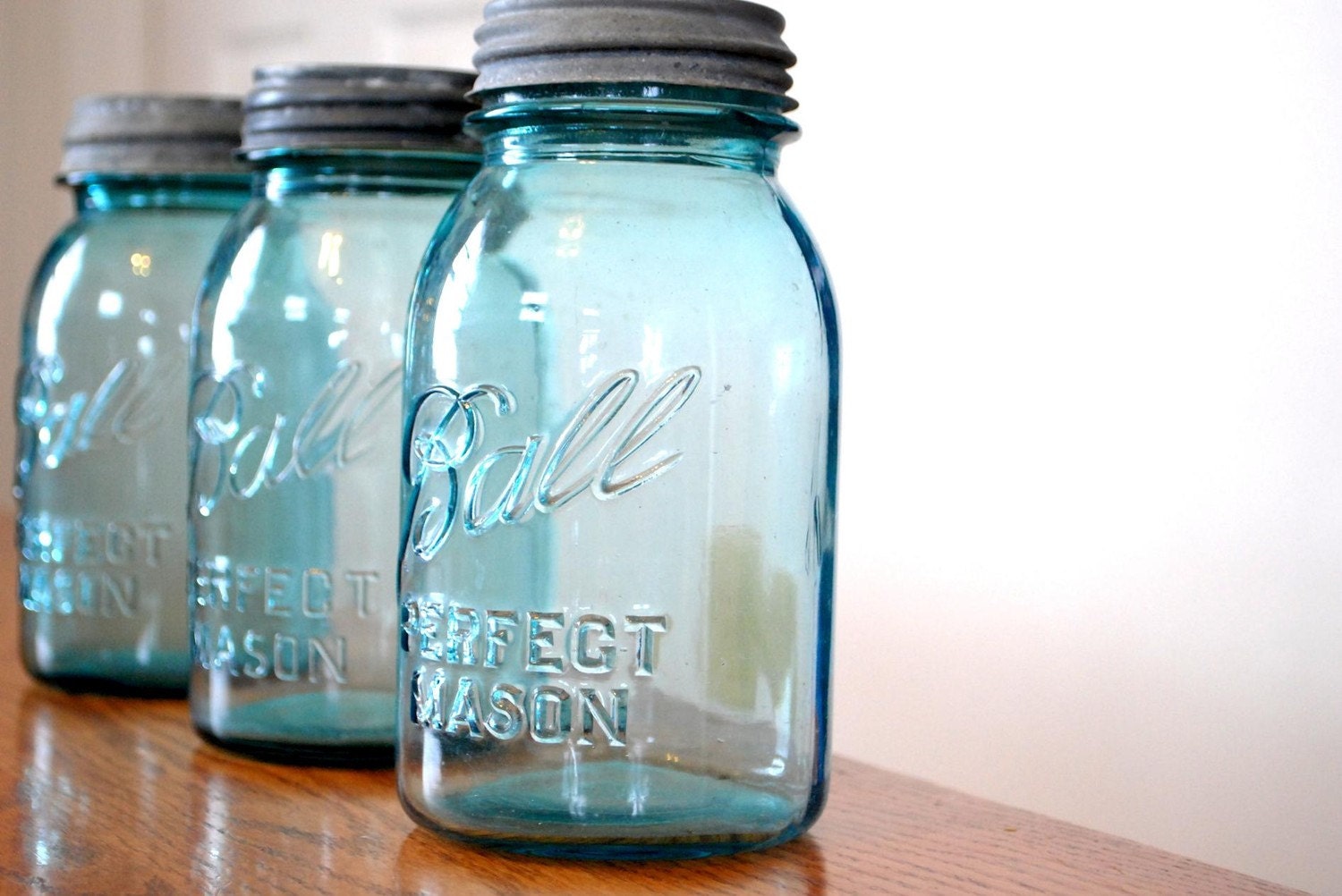 2 Blue Ball Mason Jars - genuine vintage jars with zinc lids