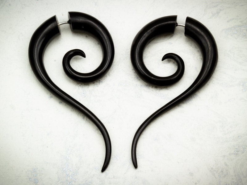 Fake Gauges - Sahara Spiral Tails - Black HORN Fake Gauges