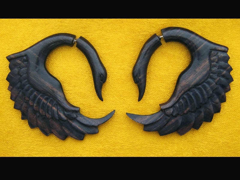 Fake Gauges Sankofa Wings - Ironwood Earrings -