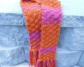 Chunky Orange and Fuschia Striped Scarf