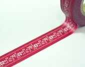 SALE - Country Cozy Flower Center Trim on MAGENTA RED Washi Masking Tape-16.5 Yards