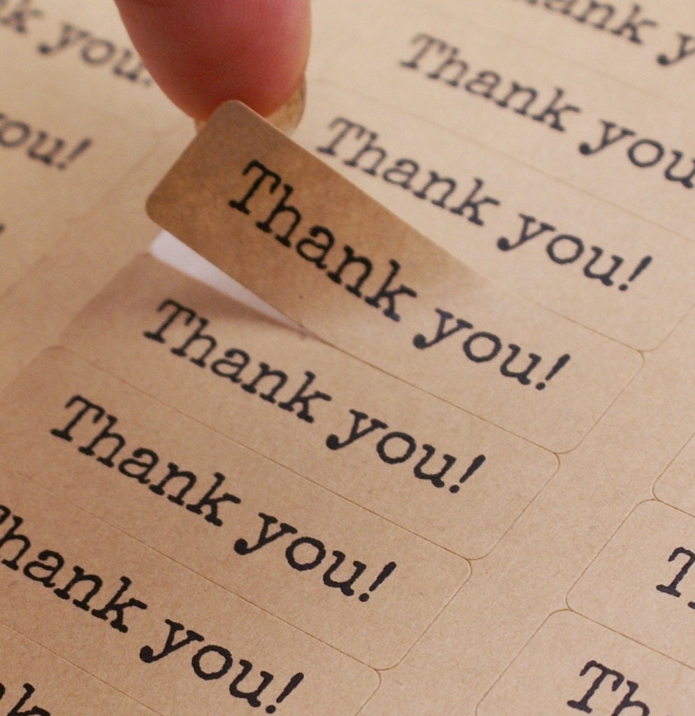 80 Typewriter Font THANK YOU Rectangle Brown Kraft Sticker Labels Seals 1/2 x 1 3/4 inch - Free Shipping