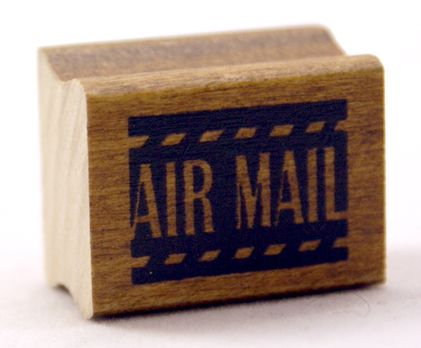 AIR MAIL with blocked out filmstrip stripes background - Japanese Wood Stamp