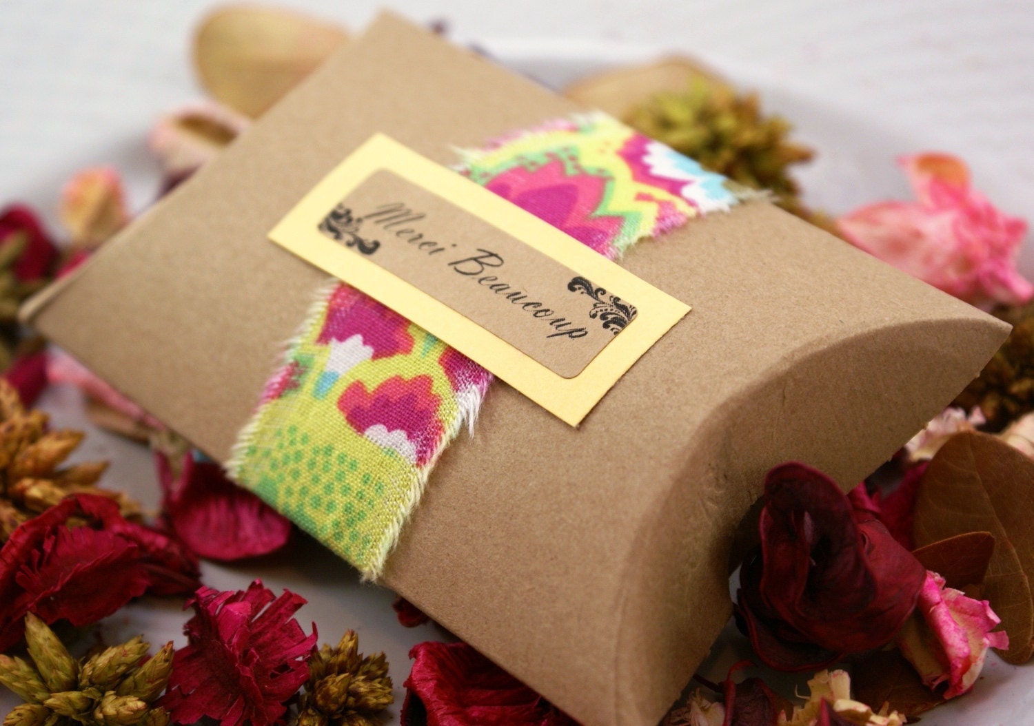 Set of 50 LARGE 4 1/2 x 4 1/2 x 1 1/2 - Kraft Brown Paper Pillow Boxes for gift wrapping, party favors, jewelry - 4.5 x 4.5 x 1.5