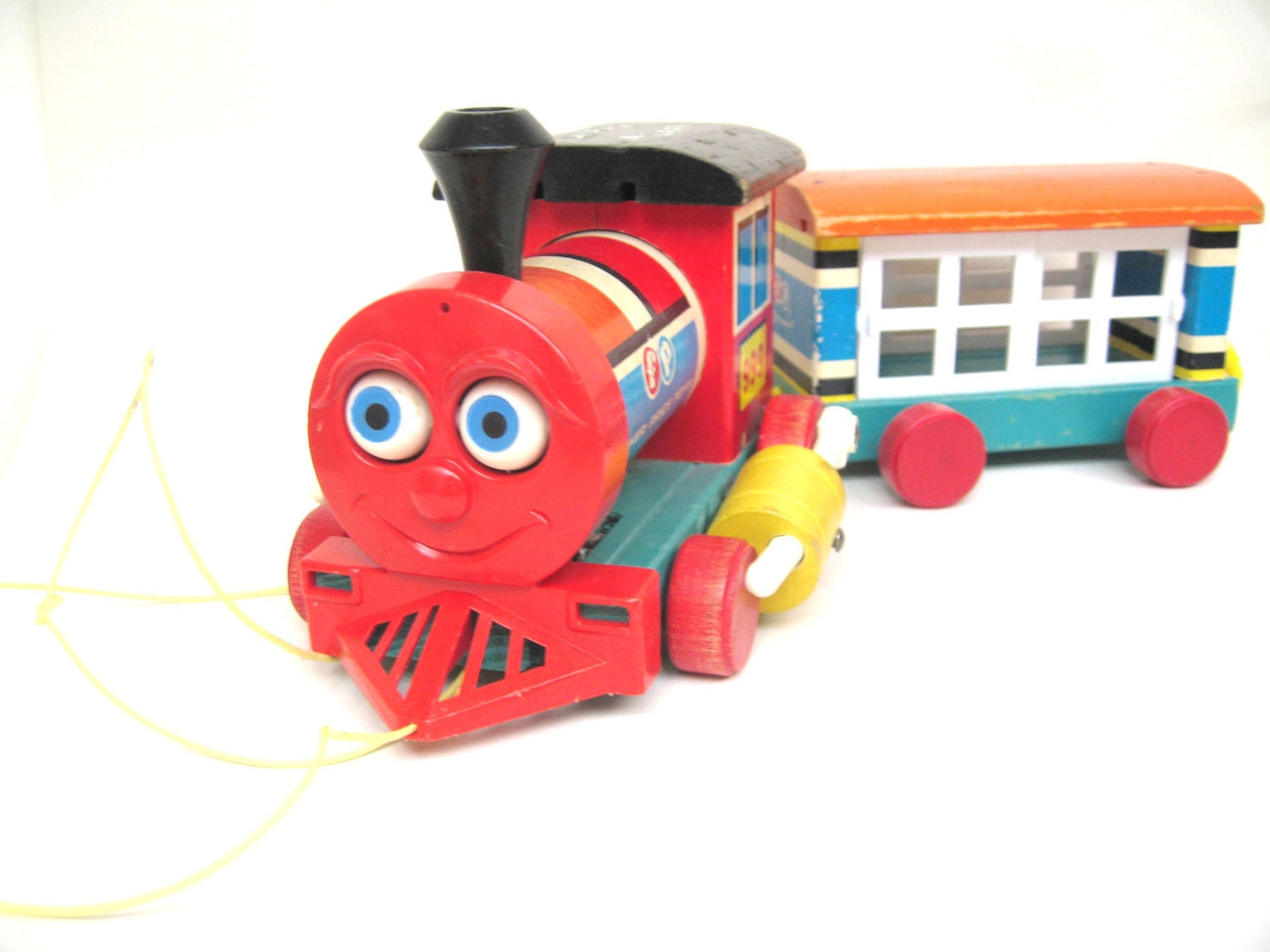 Vintage Fisher Price Huffy Puffy Wood Train - 4 Piece Set
