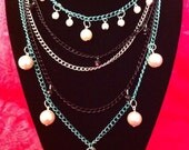 Green and Mean Bulky Mess Black Pearl Silver Curb Chain Necklace