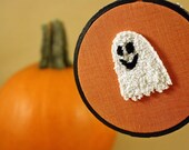 Halloween Decor. Glow in the Dark Cute Ghost. Orange, Black, White. Fall, Autumn Punch Needle Embroidery Hoop Art by HarpandThistle