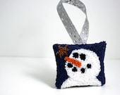 Snowman Christmas Ornament. Winter, Holiday Home Decor. Punchneedle Embroidery. Blue, White, Silver, Copper Star. Maine Balsam Fir