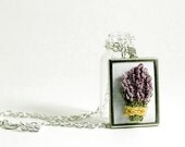 Lavender Bundle Silver Necklace. Punch Needle Embroidery. Purple, Green, Yellow, White. Nature Inspired Fashion HarpandThistle