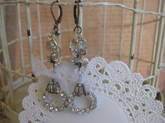 vintage assemblage old ooak dangle earrings. Winter Wonderland