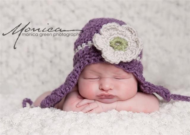 purple earflap hat for infant 0-3 months (Jaden)