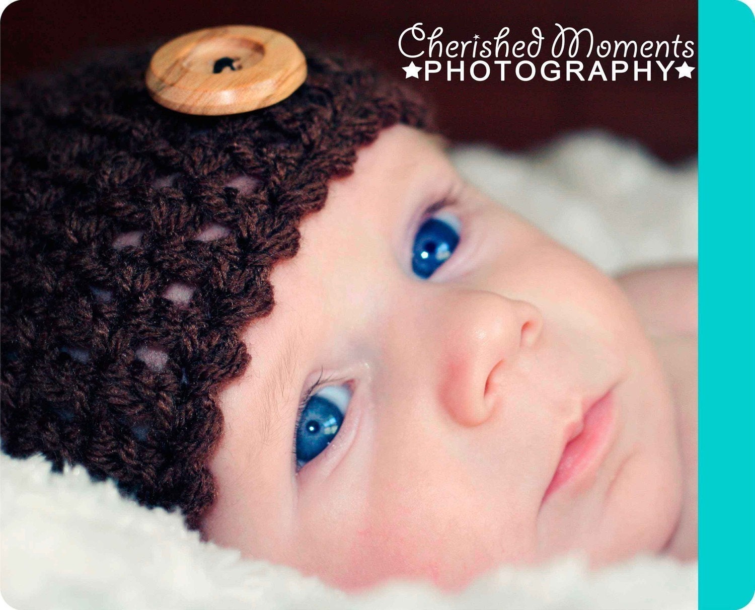 Hat with button for newborn in chocolate brown (Nate)
