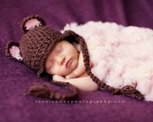 Bear hat with earflaps and optional ribbon clip or flower
