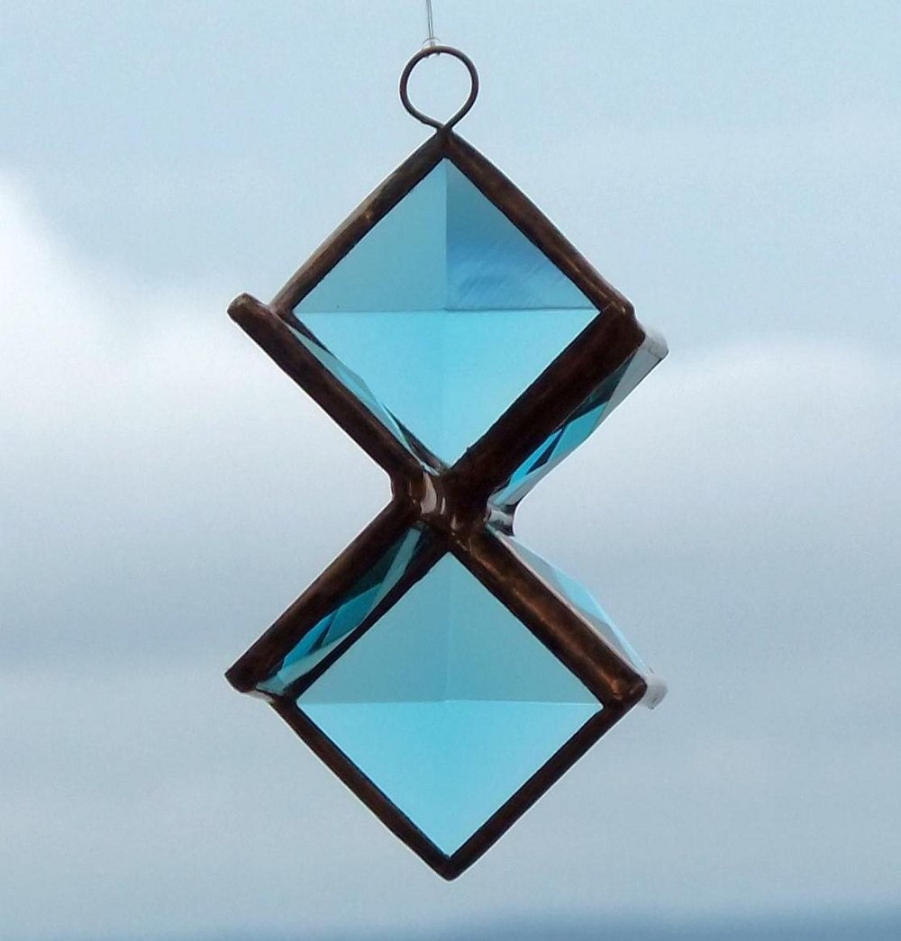 Turquoise and Copper 3D Stained Glass Star Suncatcher Ornament