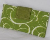Ladies Wallet, Women's Wallet,Womans Wallet, Green and White Swirly Ribbons - LakesideQuiltsMaine