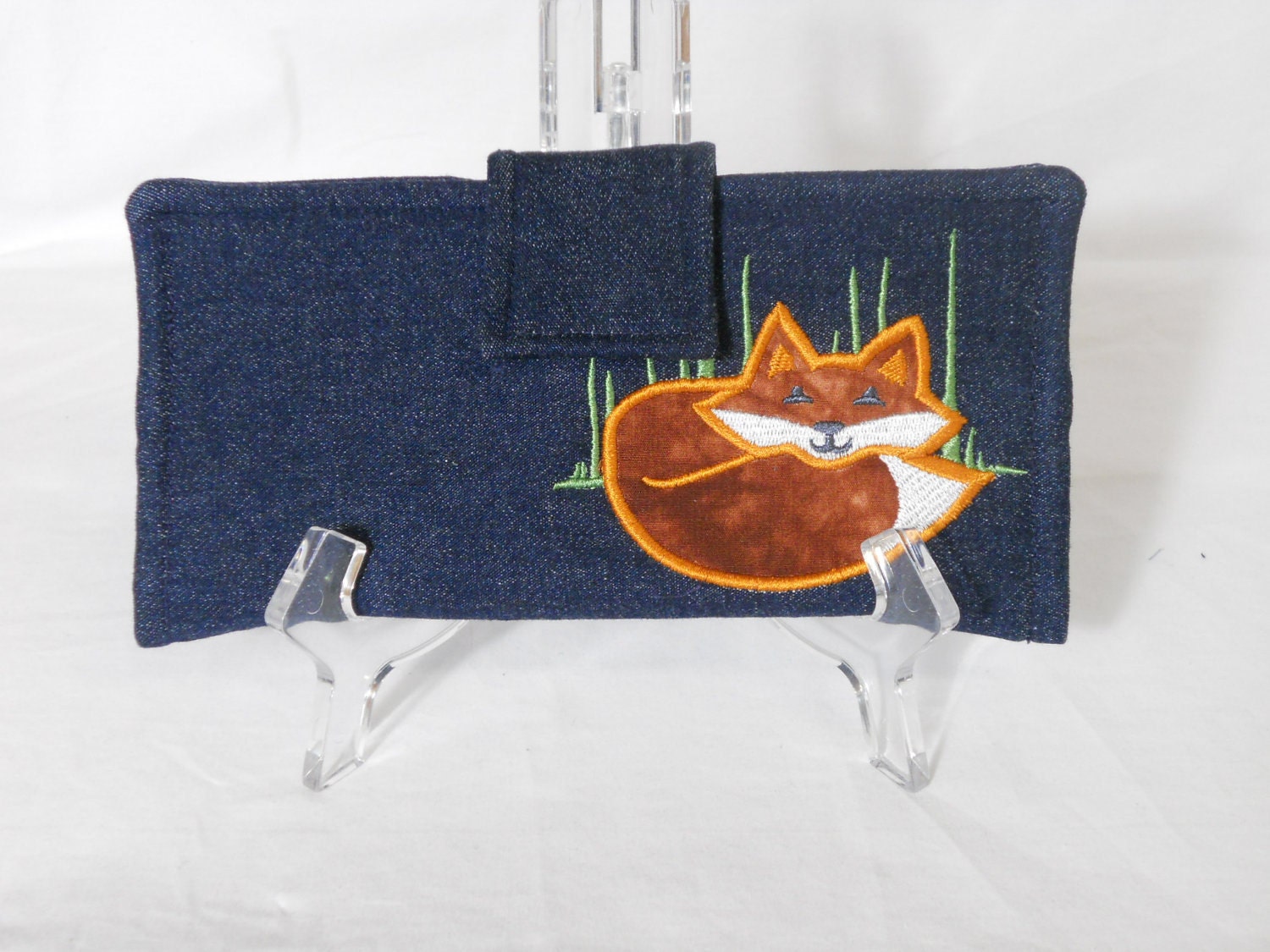 Ladies Wallet, Womens Wallet Denim with Appliqued Fox
