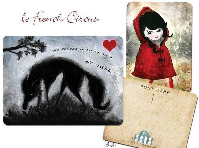 POSTCARD SET  -  Better to Eat You With -  Wolf with Miss Red Riding Hood